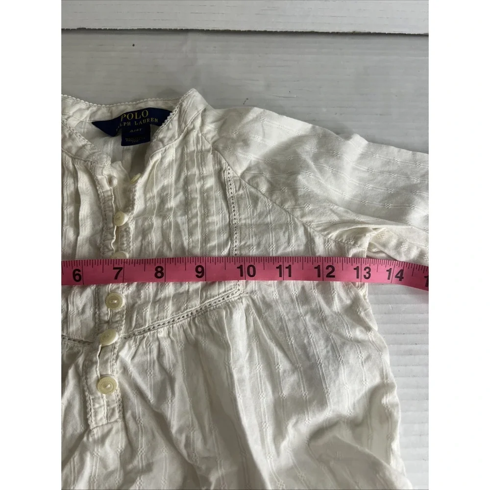 Polo Ralph Lauren Girls Blouse Size 4/4T White/Ivory‎ Long Sleeve Pintuck Button
